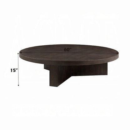 Table basse ronde, 60 pouces, bois brun expresso, pieds à trois cannelures