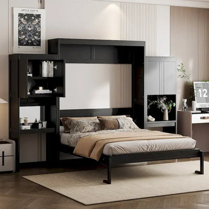 Lit escamotable Queen Size avec bureau, coiffeuse et armoires, couleur expresso