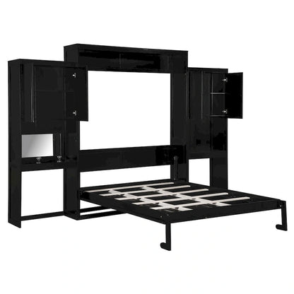 Lit escamotable Queen Size avec bureau, coiffeuse et armoires, couleur expresso