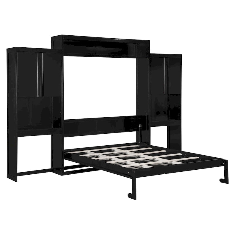 Lit escamotable Queen Size avec bureau, coiffeuse et armoires, couleur expresso