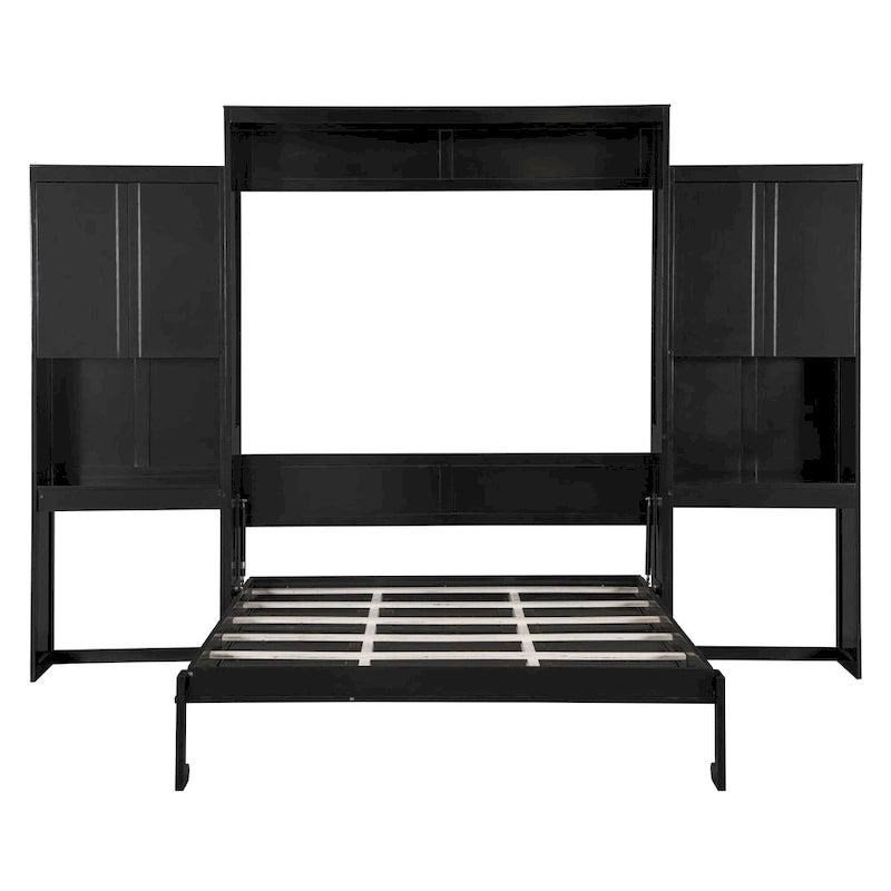 Lit escamotable Queen Size avec bureau, coiffeuse et armoires, couleur expresso