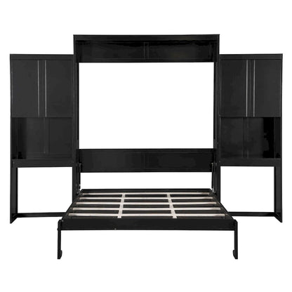Lit escamotable Queen Size avec bureau, coiffeuse et armoires, couleur expresso