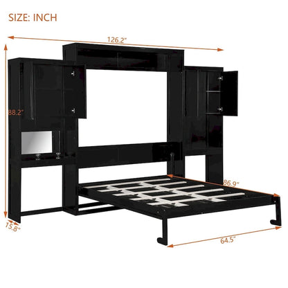 Lit escamotable Queen Size avec bureau, coiffeuse et armoires, couleur expresso