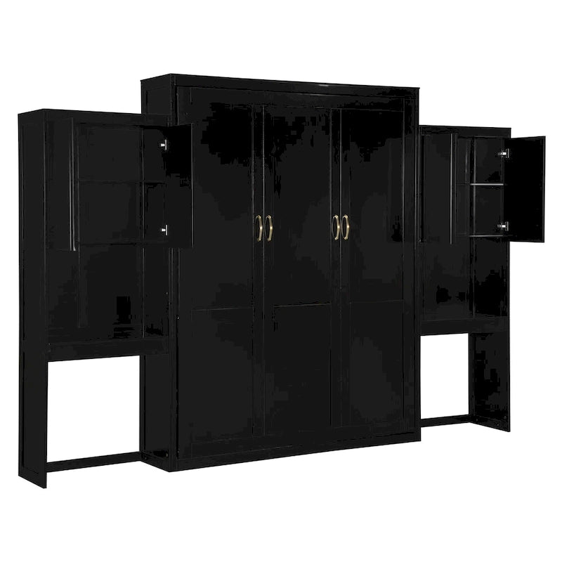 Lit escamotable Queen Size avec bureau, coiffeuse et armoires, couleur expresso