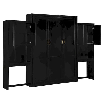 Lit escamotable Queen Size avec bureau, coiffeuse et armoires, couleur expresso
