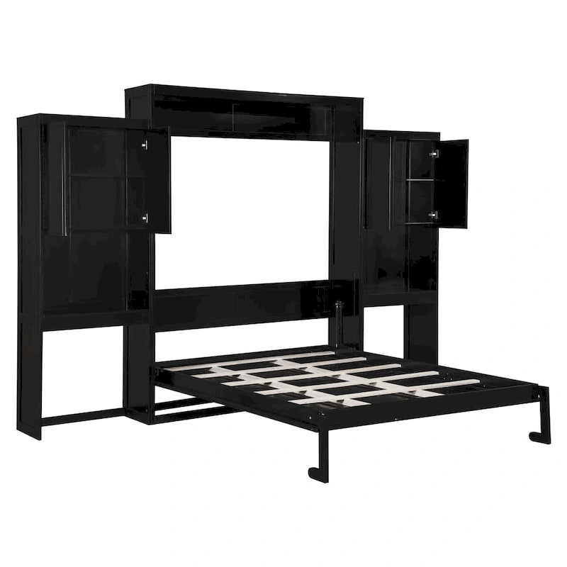 Lit escamotable Queen Size avec bureau, coiffeuse et armoires, couleur expresso