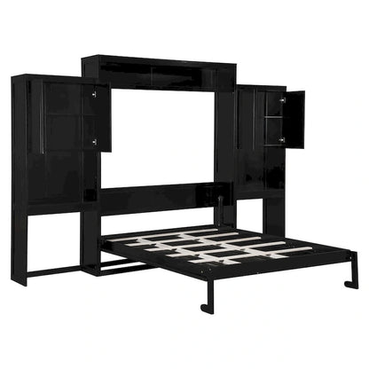 Lit escamotable Queen Size avec bureau, coiffeuse et armoires, couleur expresso