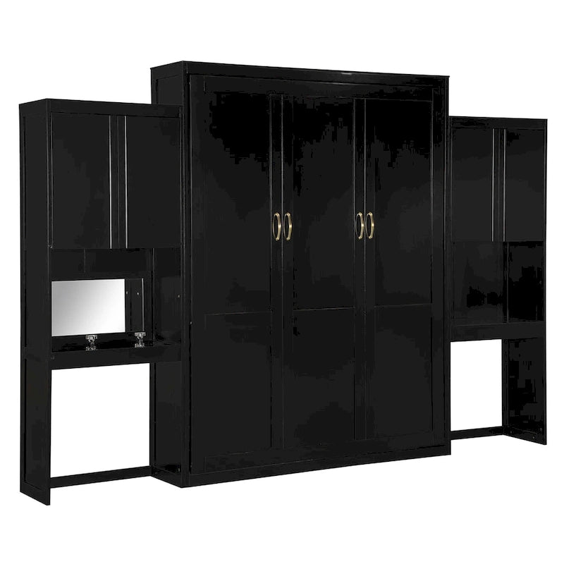 Lit escamotable Queen Size avec bureau, coiffeuse et armoires, couleur expresso