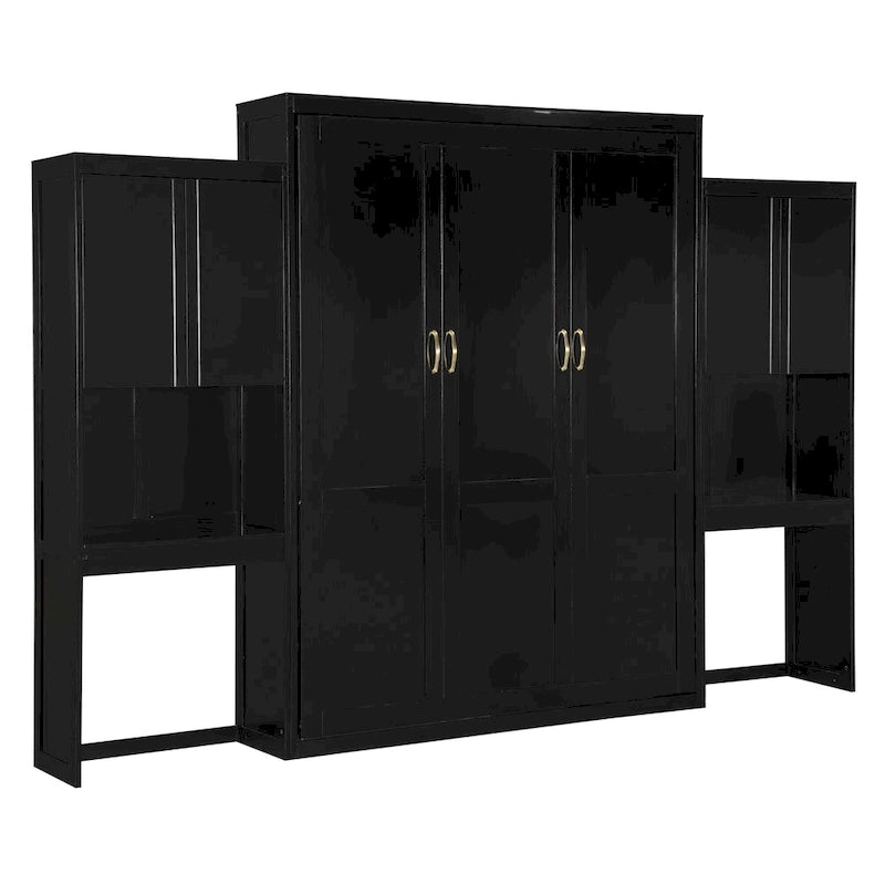 Lit escamotable Queen Size avec bureau, coiffeuse et armoires, couleur expresso