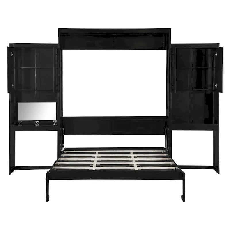 Lit escamotable Queen Size avec bureau, coiffeuse et armoires, couleur expresso