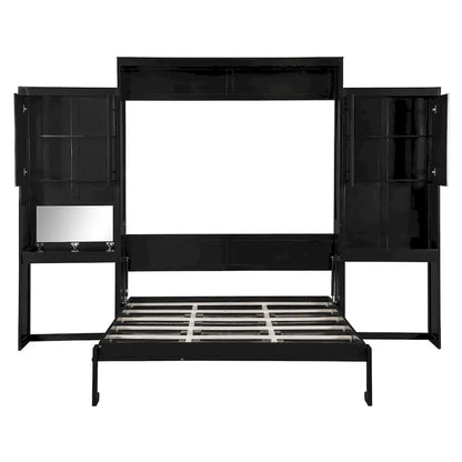 Lit escamotable Queen Size avec bureau, coiffeuse et armoires, couleur expresso