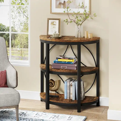 Table d'appoint demi-ronde, table d'appoint à 3 niveaux avec étagères de rangement