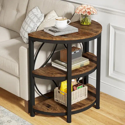 Table d'appoint demi-ronde, table d'appoint à 3 niveaux avec étagères de rangement