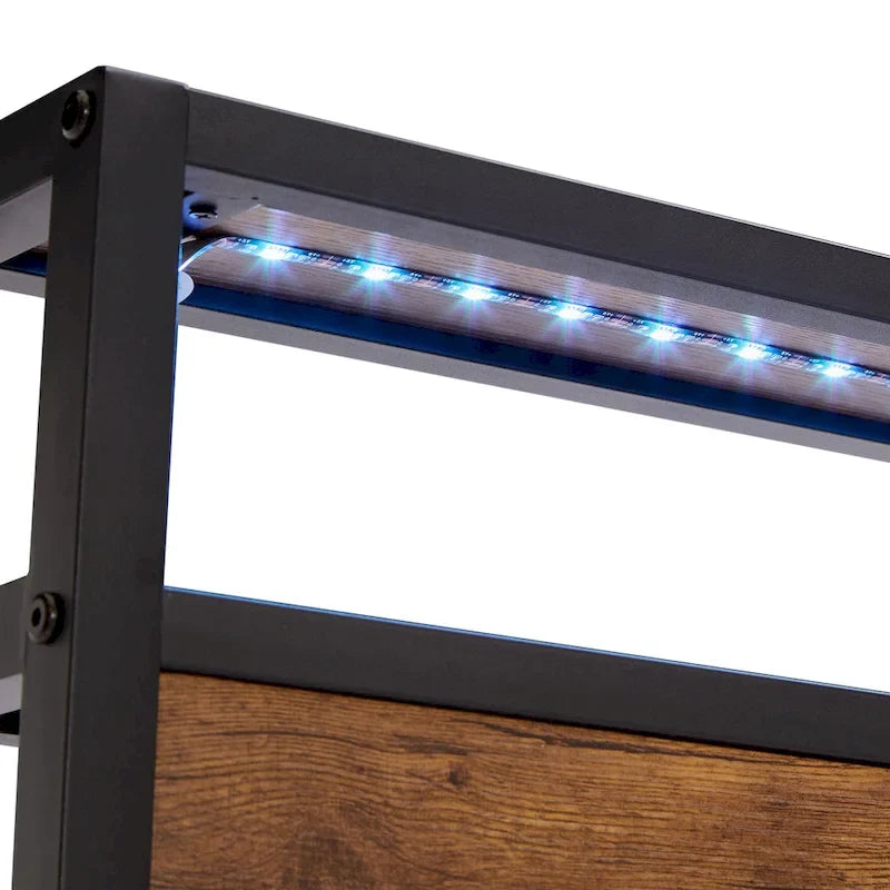 Lit plateforme en métal King Size avec lumières LED, tête de lit en bois et deux tiroirs pour chambre à coucher