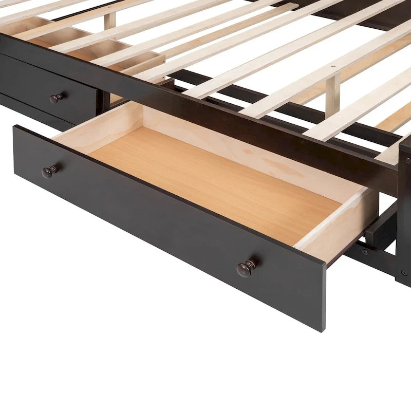 Lit moderne en bois avec armoire, étagère et prises électriques