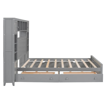 Lit moderne en bois avec armoire, étagère et prises électriques