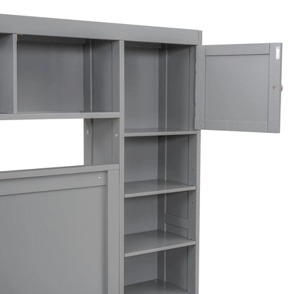 Lit moderne en bois avec armoire, étagère et prises électriques