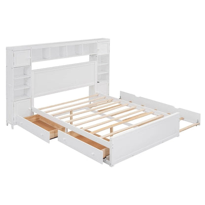 Lit moderne en bois avec armoire, étagère et prises électriques
