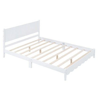 Lit plateforme en bois de style rétro, format queen, avec tête de lit rectangulaire