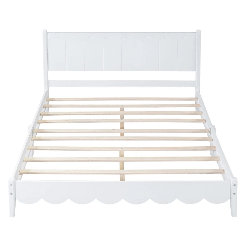 Lit plateforme en bois de style rétro, format queen, avec tête de lit rectangulaire