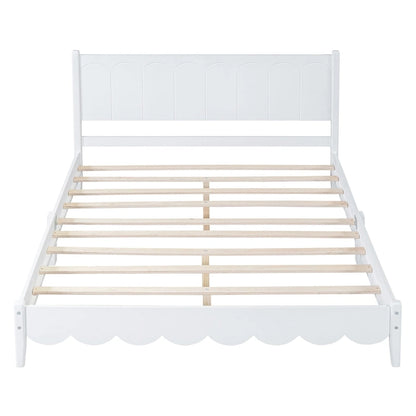 Lit plateforme en bois de style rétro, format queen, avec tête de lit rectangulaire