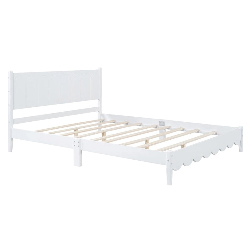 Lit plateforme en bois de style rétro, format queen, avec tête de lit rectangulaire