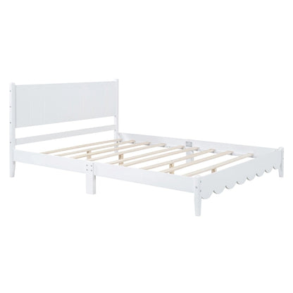 Lit plateforme en bois de style rétro, format queen, avec tête de lit rectangulaire