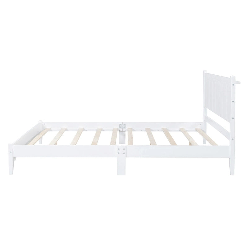 Lit plateforme en bois de style rétro, format queen, avec tête de lit rectangulaire