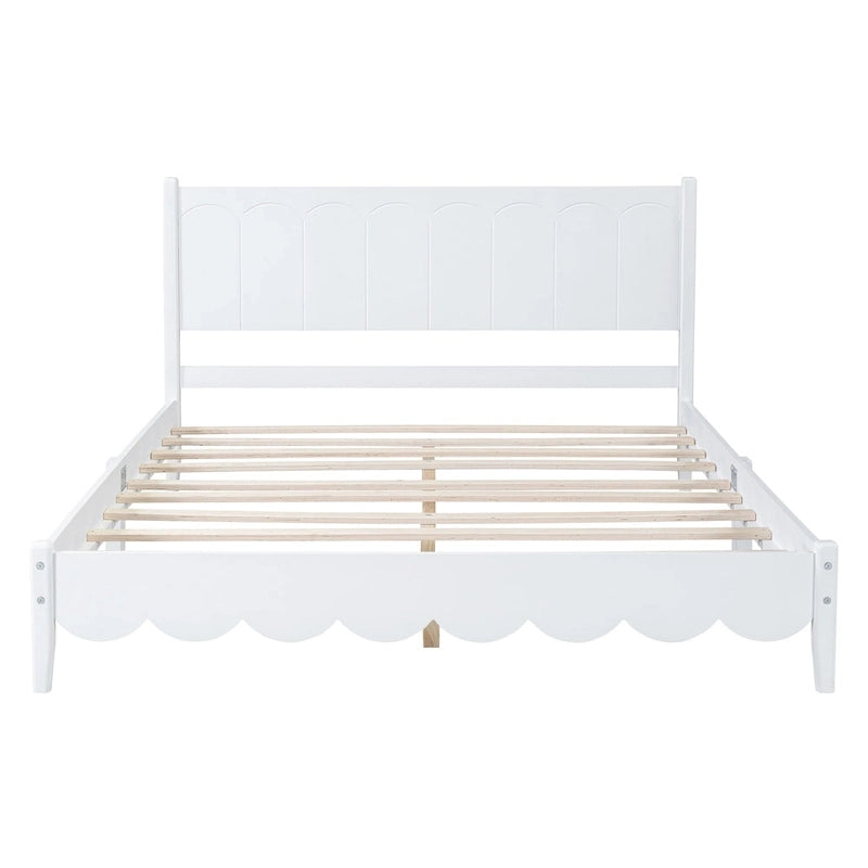 Lit plateforme en bois de style rétro, format queen, avec tête de lit rectangulaire