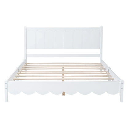 Lit plateforme en bois de style rétro, format queen, avec tête de lit rectangulaire