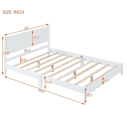 Lit plateforme en bois de style rétro, format queen, avec tête de lit rectangulaire