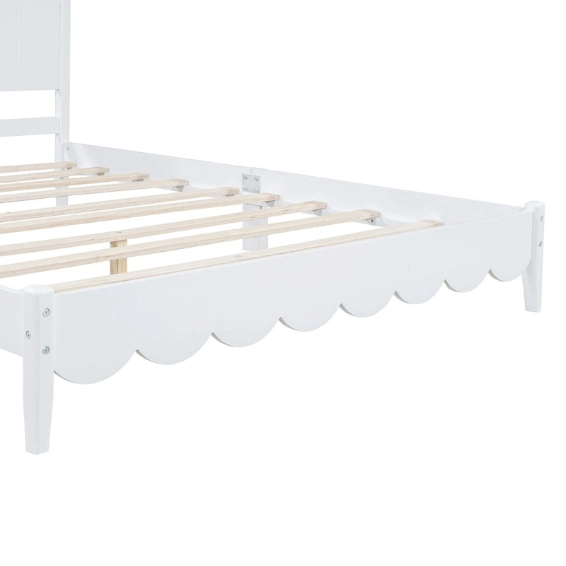 Lit plateforme en bois de style rétro, format queen, avec tête de lit rectangulaire