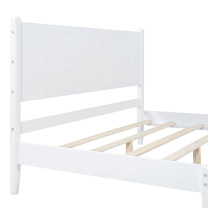 Lit plateforme en bois de style rétro, format queen, avec tête de lit rectangulaire