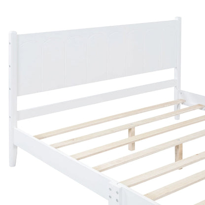 Lit plateforme en bois de style rétro, format queen, avec tête de lit rectangulaire