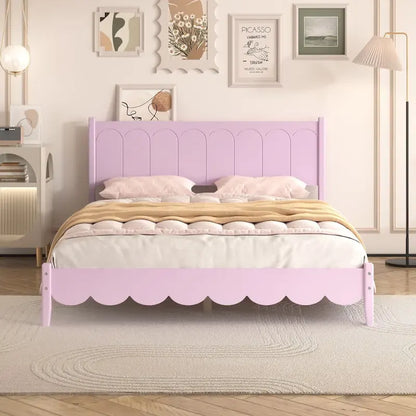Lit plateforme en bois de style rétro, format queen, avec tête de lit rectangulaire