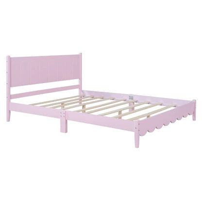 Lit plateforme en bois de style rétro, format queen, avec tête de lit rectangulaire