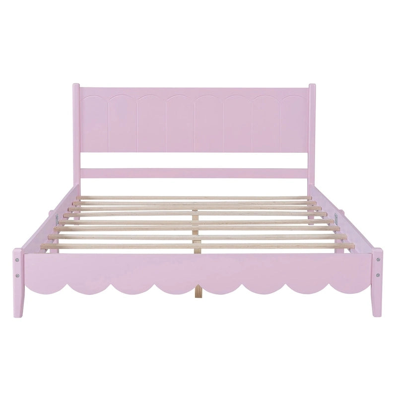Lit plateforme en bois de style rétro, format queen, avec tête de lit rectangulaire