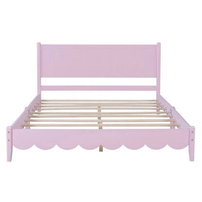 Lit plateforme en bois de style rétro, format queen, avec tête de lit rectangulaire