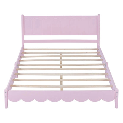 Lit plateforme en bois de style rétro, format queen, avec tête de lit rectangulaire