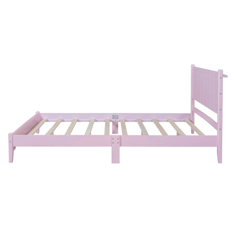 Lit plateforme en bois de style rétro, format queen, avec tête de lit rectangulaire