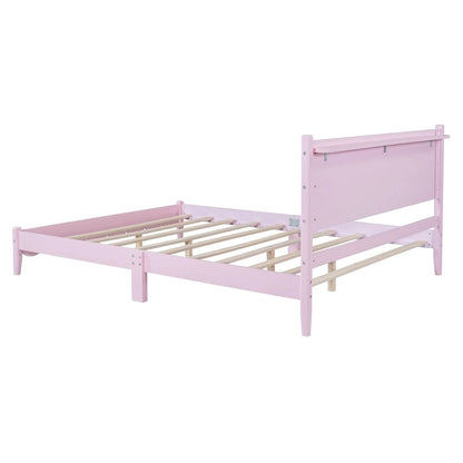 Lit plateforme en bois de style rétro, format queen, avec tête de lit rectangulaire