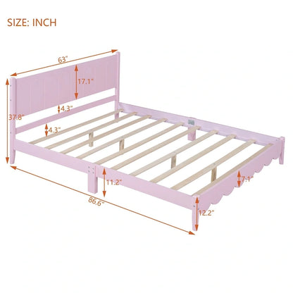 Lit plateforme en bois de style rétro, format queen, avec tête de lit rectangulaire