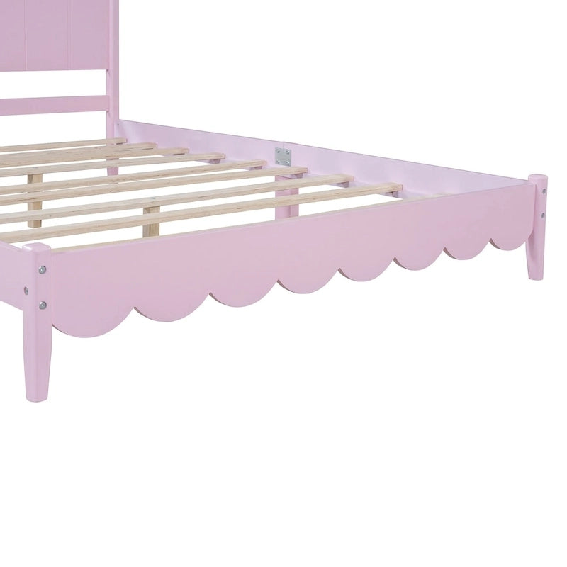 Lit plateforme en bois de style rétro, format queen, avec tête de lit rectangulaire