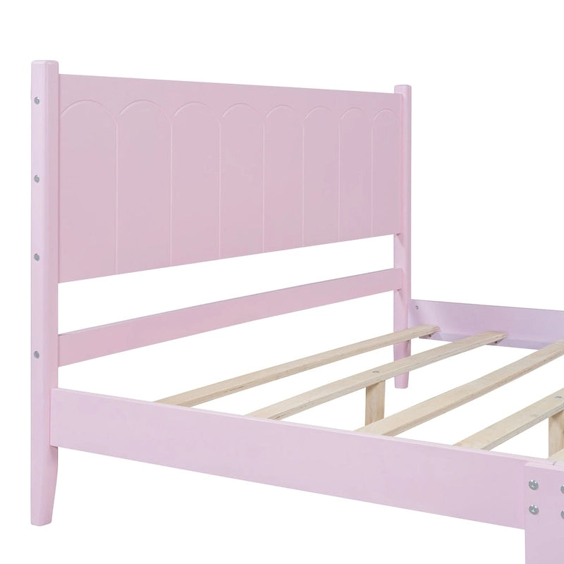 Lit plateforme en bois de style rétro, format queen, avec tête de lit rectangulaire
