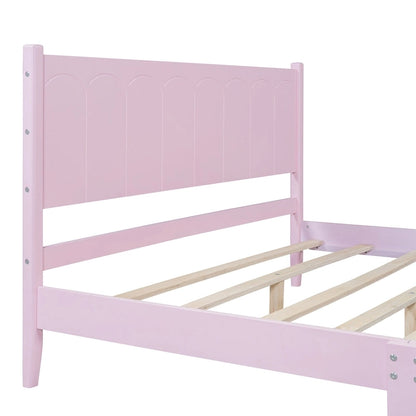 Lit plateforme en bois de style rétro, format queen, avec tête de lit rectangulaire