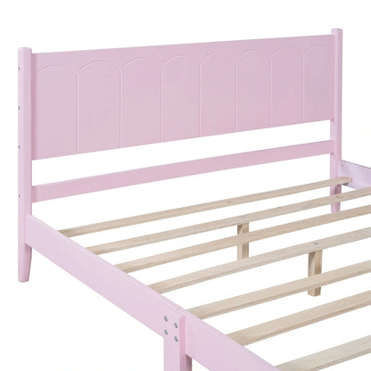 Lit plateforme en bois de style rétro, format queen, avec tête de lit rectangulaire