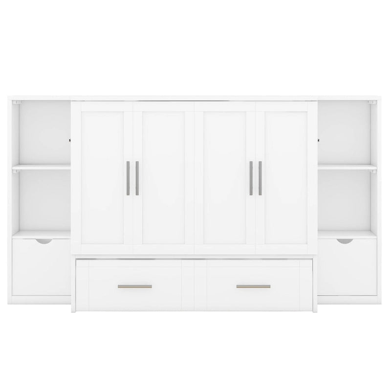 Lit escamotable moderne Queen Size avec étagères, tiroirs et ports USB pour chambre à coucher