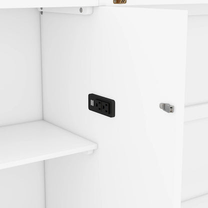 Lit escamotable moderne Queen Size avec étagères, tiroirs et ports USB pour chambre à coucher