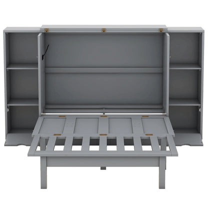 Lit escamotable moderne Queen Size avec étagères, tiroirs et ports USB pour chambre à coucher