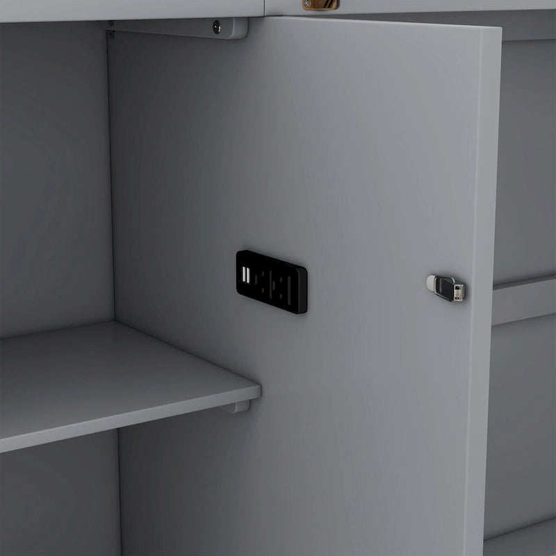 Lit escamotable moderne Queen Size avec étagères, tiroirs et ports USB pour chambre à coucher